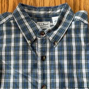 VTG 1992 LL Bean Button Shirt Men’s M Blue Green Plaid Long Sleeve  Thick Cotton